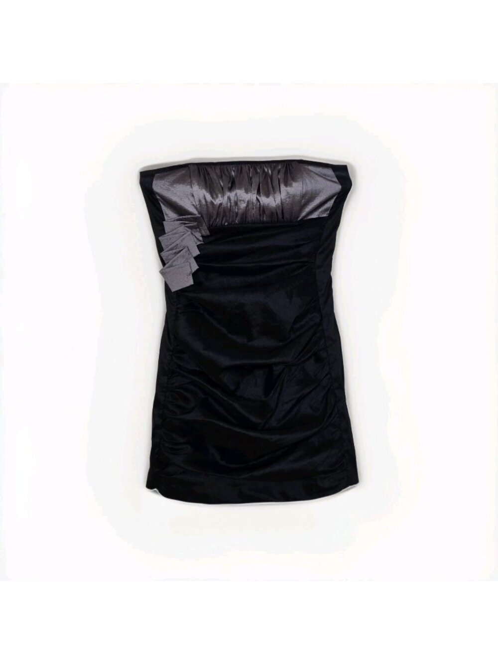Vtg Jessica McClintock Strapless Cocktail Dress 12 Black Metallic Ruched Hem Y2K